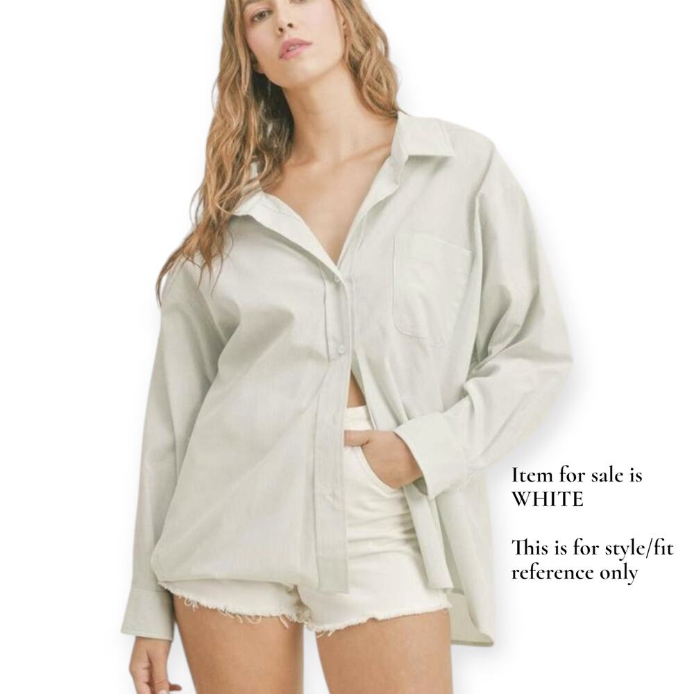 Mable Zuri Oversized Boxy Fit Crisp White Button Down Shirt Sz Medium Large New